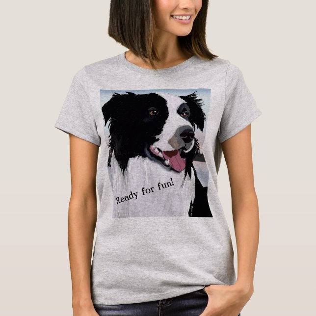 Camiseta Retrato Collie de Borda de Cachorro Pet (Frente)