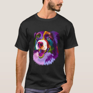 Camiseta Retrato Collie Pop de Arte de Borda Colorido Color