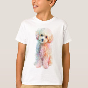Camiseta Retrato Colorido de Cachorrinho Poodle em Aquarela