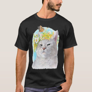 Camiseta Retrato Colorido de Gatinho Pintado à Mão Borbolet