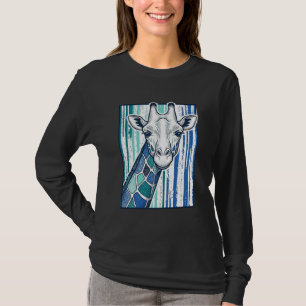 Camiseta Retrato Colorido de Girafa, Vetor de Xilogravura V