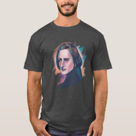 Camiseta Retrato Colorido de Liszt em Aquarela