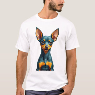 Camiseta Retrato Colorido de Pinscher Miniatura Vintage Gra