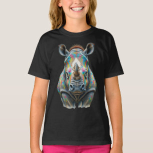 Camiseta Retrato Colorido de Rinoceronte Vida Selvagem Vibr