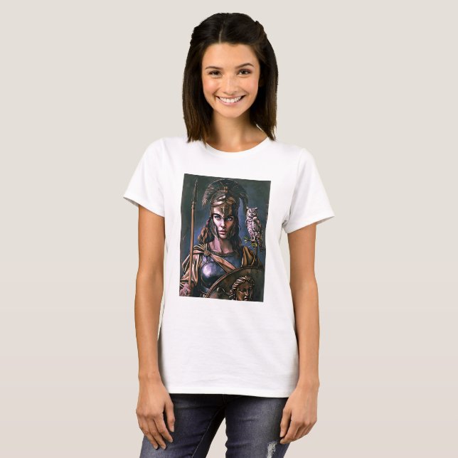Camiseta Retrato Colorido "Lealdade feroz de Athena" (Frente Completa)