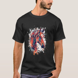 Camiseta Retrato Colorido Pop Art de Cavalo Cabeça de Anima