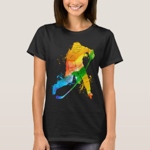 Camiseta Retrato Colorido Pop de Jogador de Hóquei no Gelo