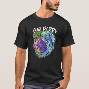 Camiseta Retrato Colorido Pop de Pug Pai Papai Dia dos Pais