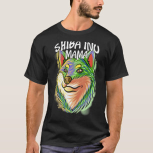 Camiseta Retrato colorido Pop Shiba Inu Cachorro Mãe D