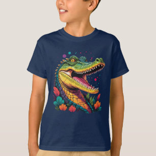 Camiseta Retrato Crocodilo Colorido