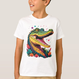 Camiseta Retrato Crocodilo Colorido