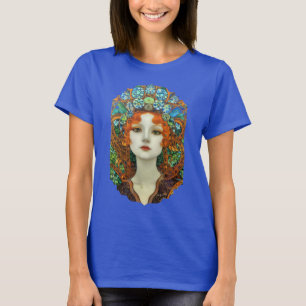 Camiseta Retrato da Bela Mulher em Estilo de Vidro Estido