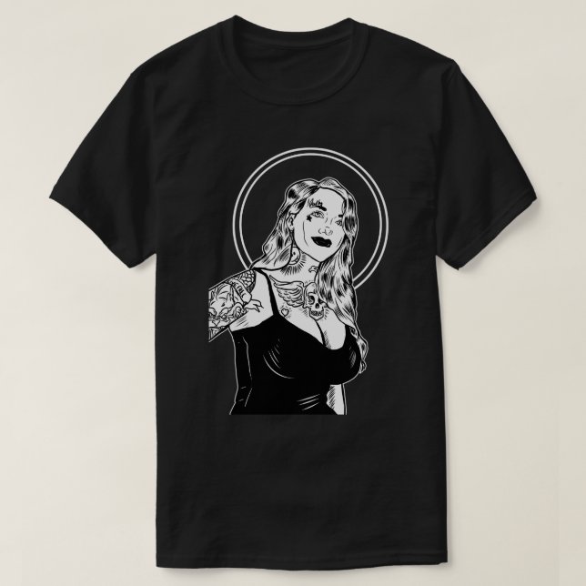 Camiseta Retrato Da Rapariga Tatuada Pin Up (Frente do Design)