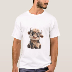 Camiseta Retrato de Adorável Bezerro Fluffy Highland Bull p