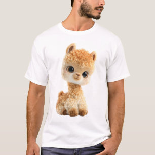 Camiseta Retrato de Alpaca de Pelo Dourado e Cabelo Ondulad