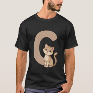 Camiseta Retrato de Animal do Alfabeto Gato Letra C