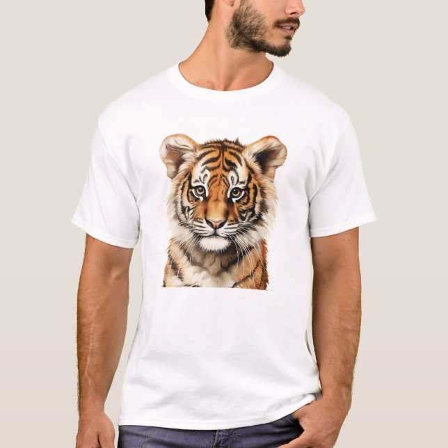 Camiseta Retrato de Aquarela de um Pequeno Tigre (Frente)