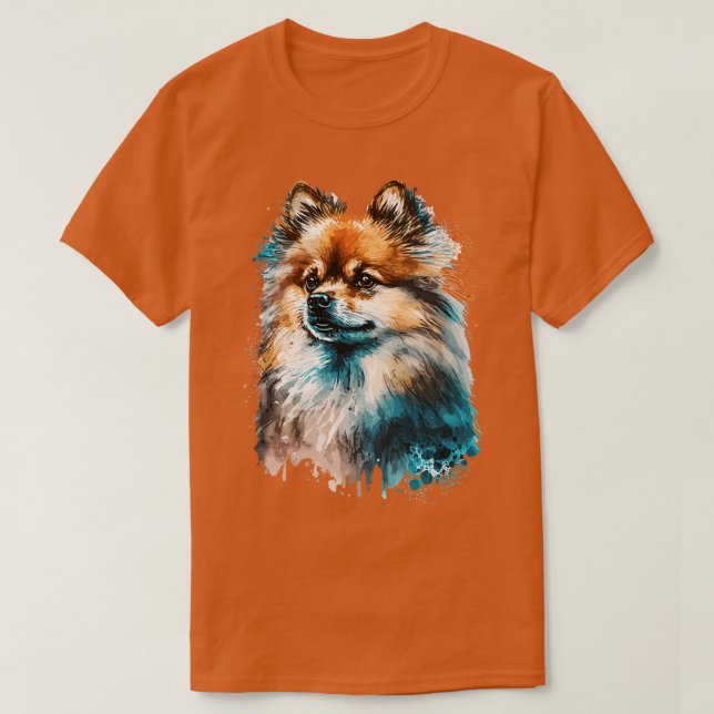 Camiseta Retrato de aquarela Pomeraniana (Frente do Design)