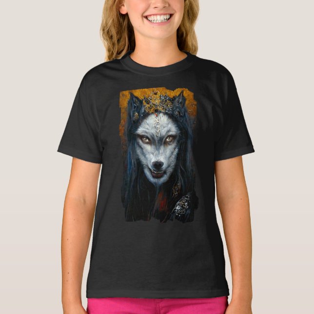 Camiseta Retrato de Arte Digital de um Lobisomem (Frente)