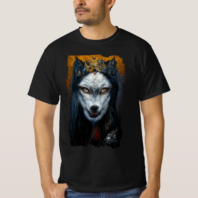 Camiseta Retrato de Arte Digital de um T-Shirt Lobisomem (Frente)
