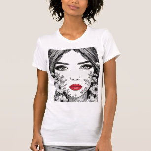 Camiseta Retrato de Arte em Linha Elegante - Face Minimalis