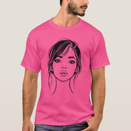 Camiseta Retrato de Arte Linear de Rosto Feminino Minimalis