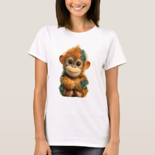 Camiseta Retrato de Bebê Chimpanzé Colorido e Vibrante para