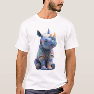 Camiseta Retrato de Bebê Rinoceronte Iridescente Vibrante M