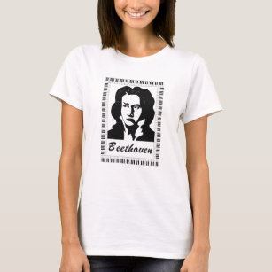 Camiseta retrato de beethoven com quadro-chave de piano