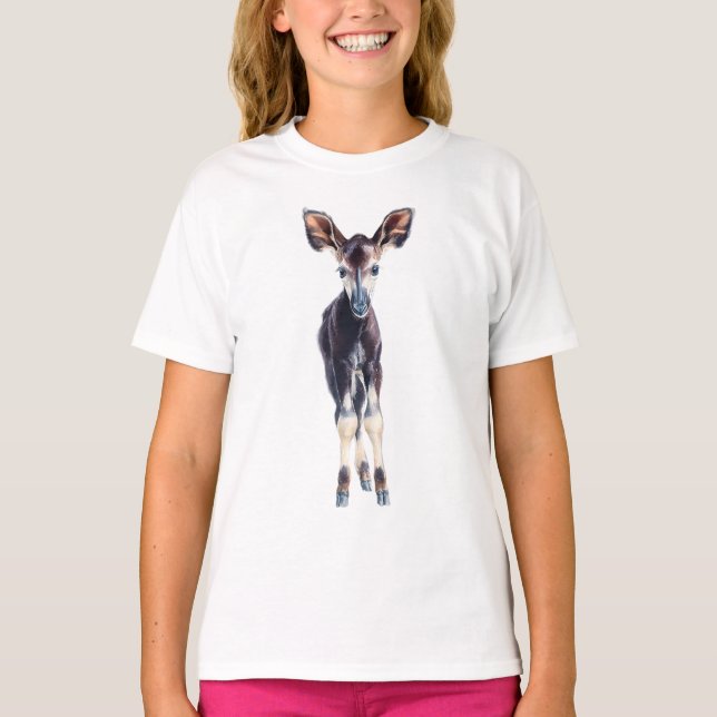 Camiseta Retrato de Bezerro de Ocapi Pintado Doce para Cria (Frente)