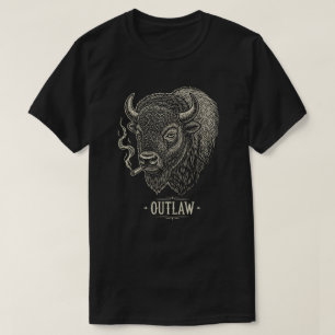 Camiseta Retrato de Bisonte Fumando com Estilo Gritty Vinta