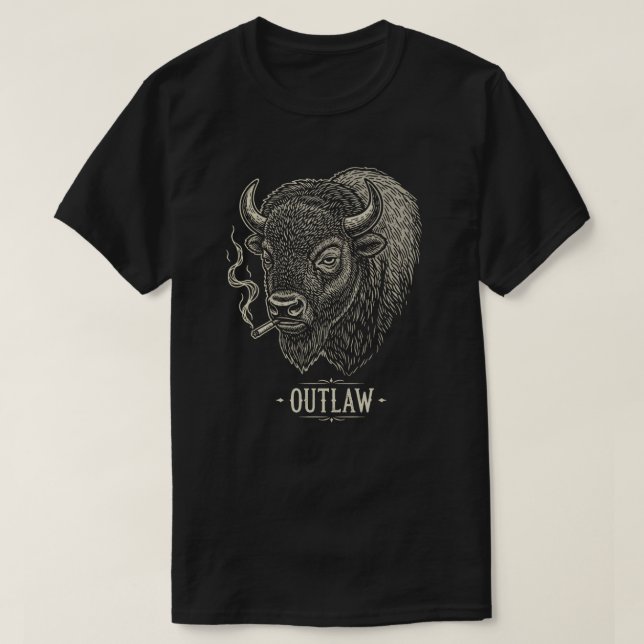 Camiseta Retrato de Bisonte Fumando com Estilo Gritty Vinta (Frente do Design)