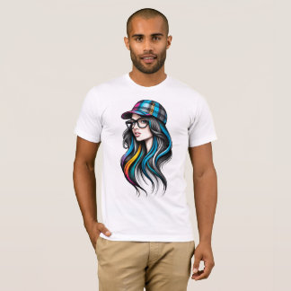 Camiseta Retrato de Boné Xadrez Colorido