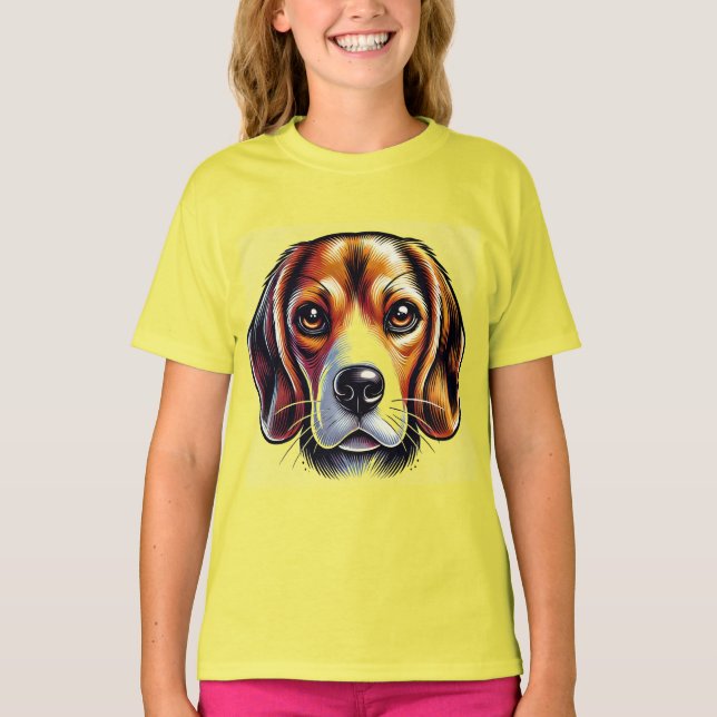 Camiseta Retrato de Cachorro Beagle Fofo com Cores Vibrante (Frente)
