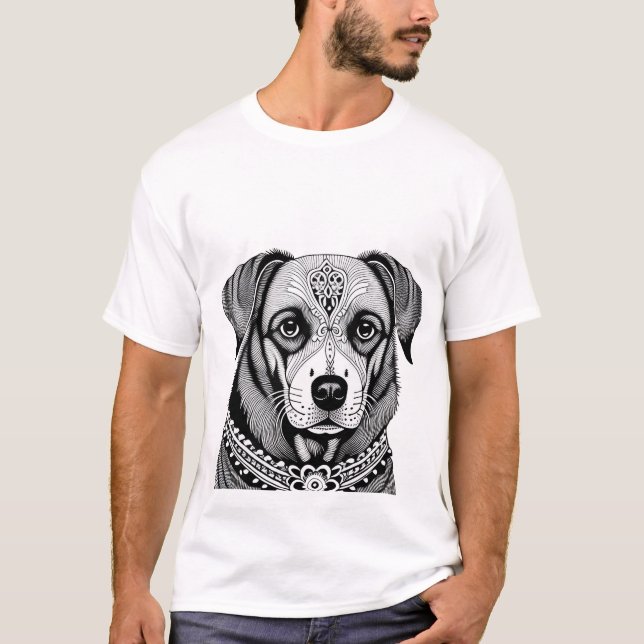 Camiseta Retrato de Cachorro Decorado (Frente)