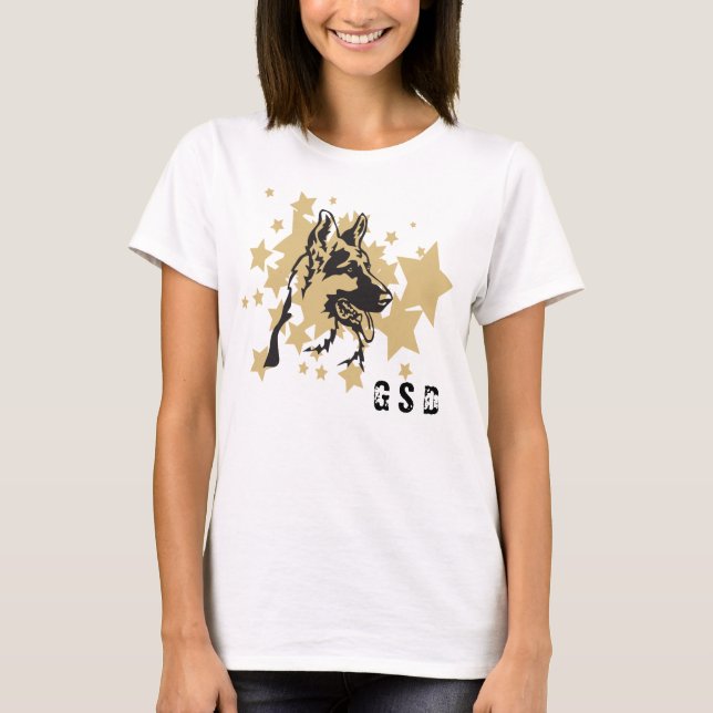 Camiseta Retrato de Cachorro do German shepherd Dourado Sta (Frente)
