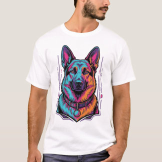 Camiseta Retrato de Cachorro Neon Gravura Vintage Gráfico_1