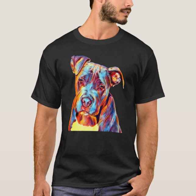 Camiseta Retrato de Cachorro Pitbull com Filtro de Foto (Frente)