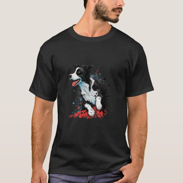 Camiseta Retrato de Cão Collie de Borda Doce (Frente)