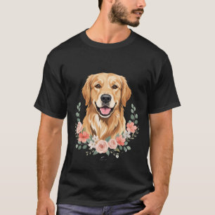 Camiseta Retrato de Cão Golden Retriever Floral Sublimação