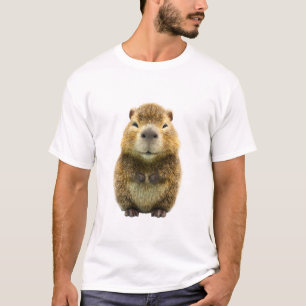 Camiseta Retrato de Capivara Fofa com Pele Marrom para Home