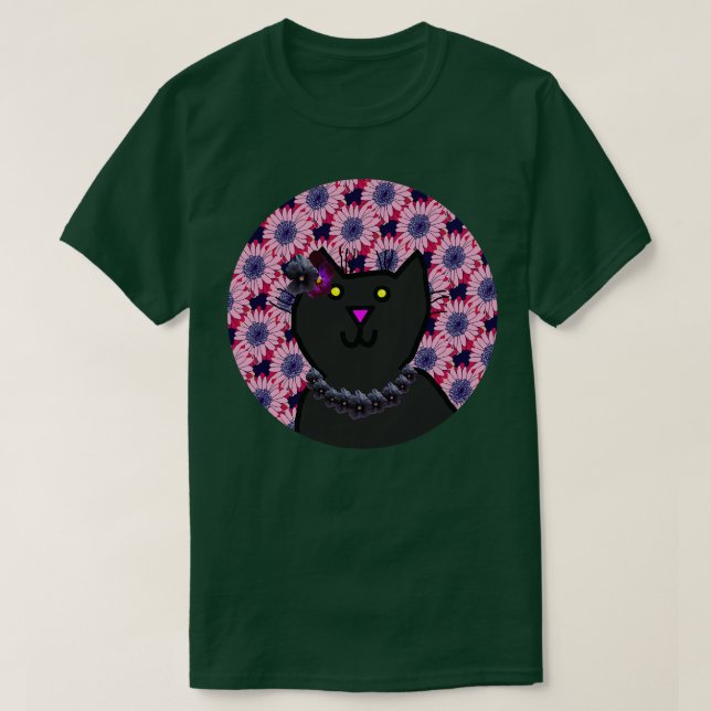 Camiseta Retrato de Cat Floral Violet (Frente do Design)