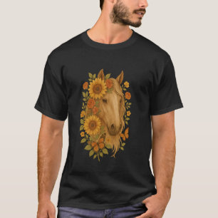 Camiseta Retrato de Cavalo de Girassol Cowgirl Equestre Mon