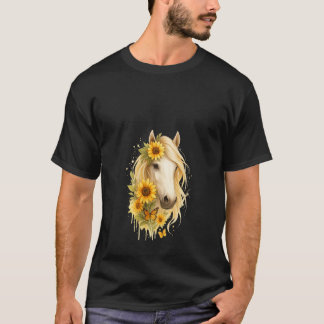Camiseta Retrato de Cavalo de Girassol Feminino Cowgirl Equ