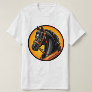 Camiseta Retrato de Cavalo Preto Elegante