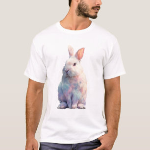 Camiseta Retrato de Coelho Iridescente em Aquarela Pastel p