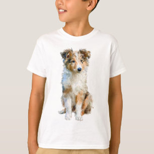 Camiseta Retrato de Criança de Cachorro de Água-forte de Sh