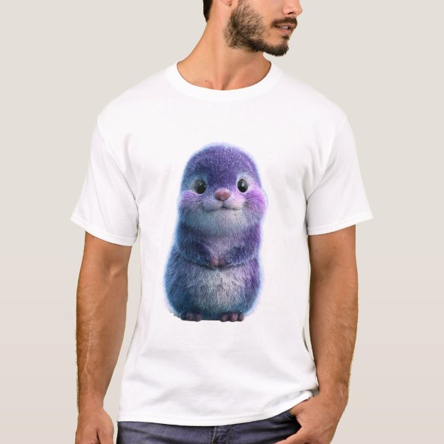 Camiseta Retrato de Criatura Adorável com Pelagem Roxa para (Frente)