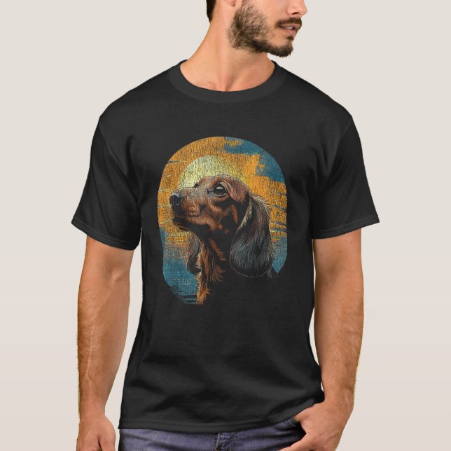 Camiseta Retrato De Dachshund - Cachorro-Solha Para Animais (Frente)
