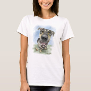 Camiseta Retrato de Desenho Animado de Cachorro Feliz